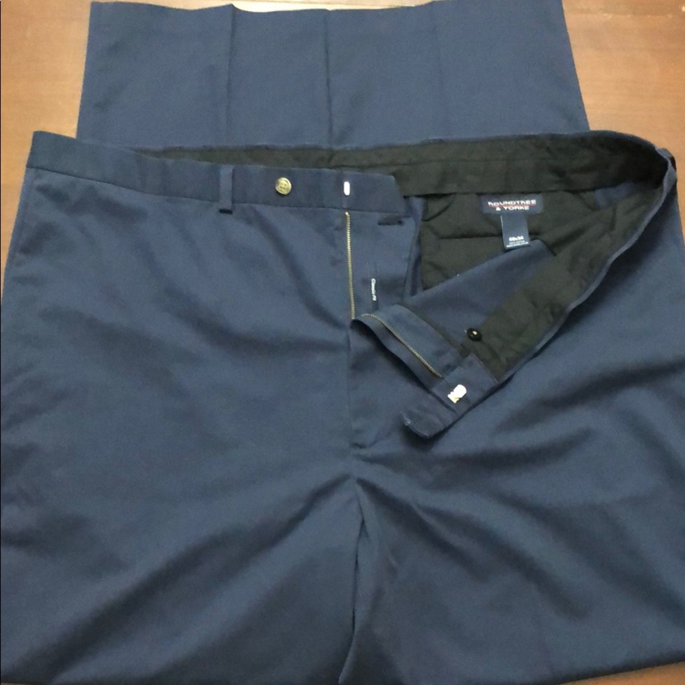 Roundtree & Yorke Navy Blue Men's Flst Front Pants